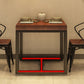 Mesa de comedor superior de madera maciza Mesa cuadrada industrial con base de caballete de hierro negro