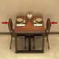 Mesa de comedor superior de madera maciza Mesa cuadrada industrial con base de caballete de hierro negro