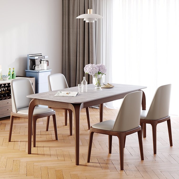 Rectangle Dining Table Sintered Stone Top Dining Table with 4 Legs Walnut 70.9"L x 35.4"W x 29.5"H Without Chairs Clearhalo 'Dining Tables & Seating' 'Dining Tables' 'dining_table' 'furn' 'furn_dining_table' 'Furniture' 'Kitchen & Dining Furniture' 5357553