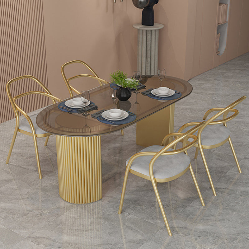 Glass Top Dining Table Modern Oval Dining Table with Double Pedestal Base 51.2"L x 27.6"W x 29.5"H Without Chairs Clearhalo 'Dining Tables & Seating' 'Dining Tables' 'dining_table' 'furn' 'furn_dining_table' 'Furniture' 'Kitchen & Dining Furniture' 5357591