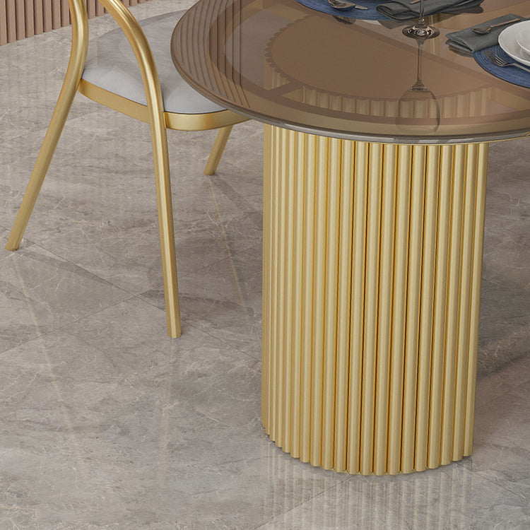 Glass Top Dining Table Modern Oval Dining Table with Double Pedestal Base Clearhalo 'Dining Tables & Seating' 'Dining Tables' 'dining_table' 'furn' 'furn_dining_table' 'Furniture' 'Kitchen & Dining Furniture' 5357596