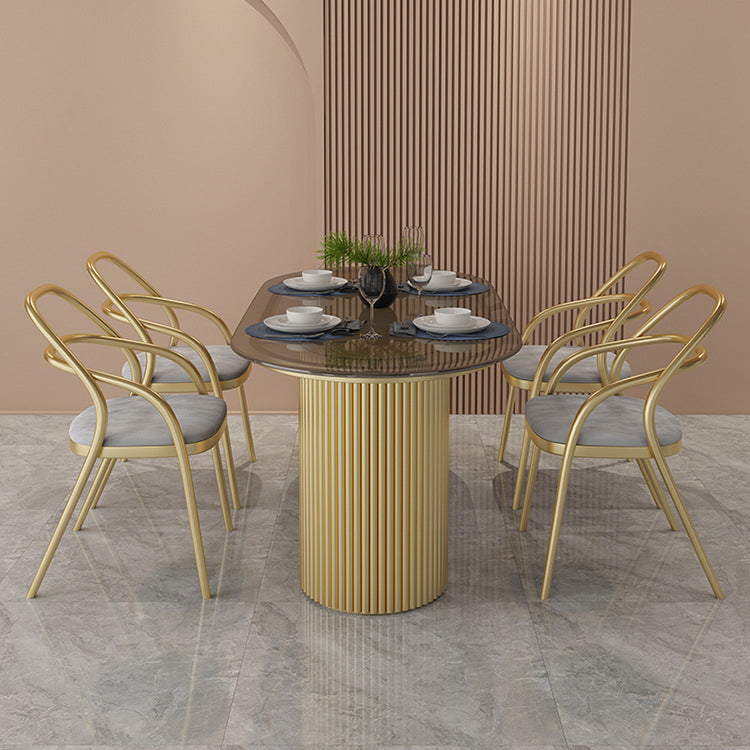 Glass Top Dining Table Modern Oval Dining Table with Double Pedestal Base Clearhalo 'Dining Tables & Seating' 'Dining Tables' 'dining_table' 'furn' 'furn_dining_table' 'Furniture' 'Kitchen & Dining Furniture' 5357598