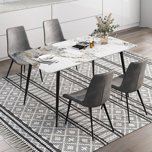 Rectangle White Dining Table Sintered Stone Table Industrial with 4 Legs 51.2"L x 27.6"W x 29.5"H Without Chairs