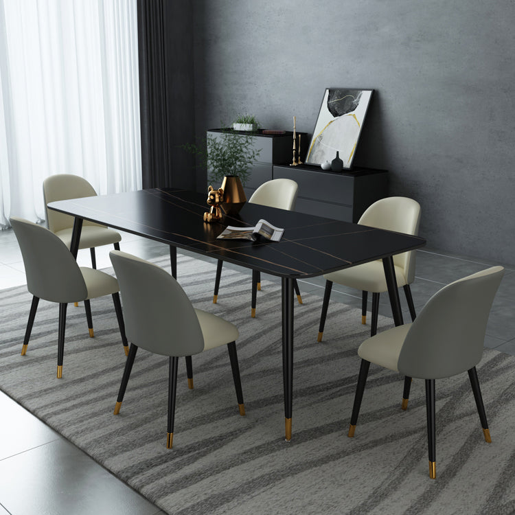 Mesa de piedra sinterizada industrial para mesa de comedor negro rectangular de restaurantes con 4 patas