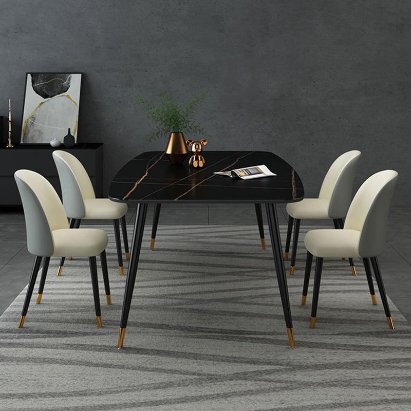 Mesa de piedra sinterizada industrial para mesa de comedor negro rectangular de restaurantes con 4 patas