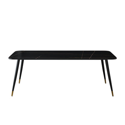 Mesa de piedra sinterizada industrial para mesa de comedor negro rectangular de restaurantes con 4 patas