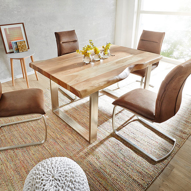 Rechthoek glamourstijl eettafel vaste tafel met massief hout