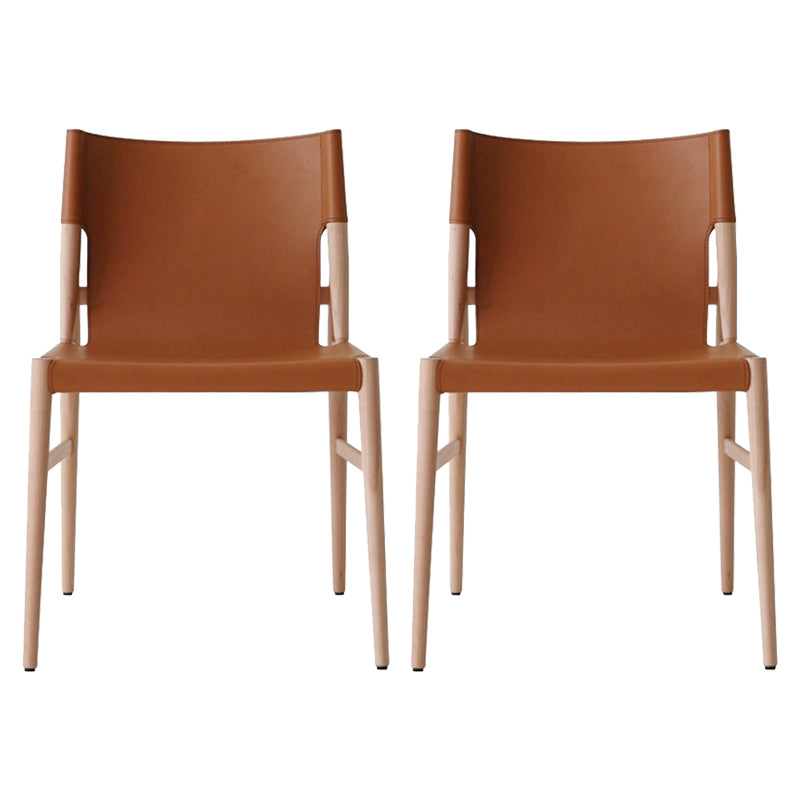 Chaise latéral en bois massif massif chaise de salle à manger sans bras en cuir contemporain