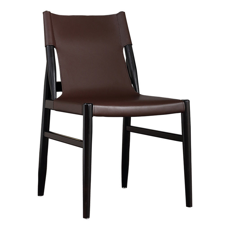 Chaise latéral en bois massif massif chaise de salle à manger sans bras en cuir contemporain