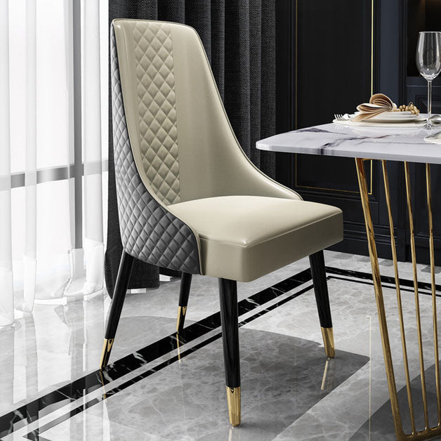 PU Leather Dining Chair Glam Upholstered Side Chair with Wood Legs