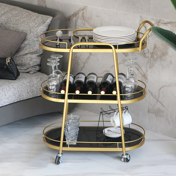 32.28"H Rolling Modern Prep Table Metal Oval Prep Table for Dining Room