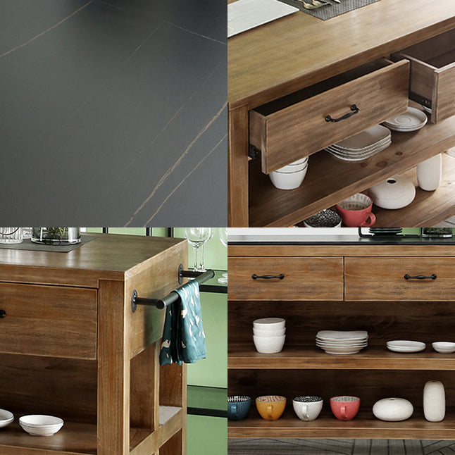 Tradizionale set di isole da cucina stazionaria set di cucina rettangolare in legno per uso domestico