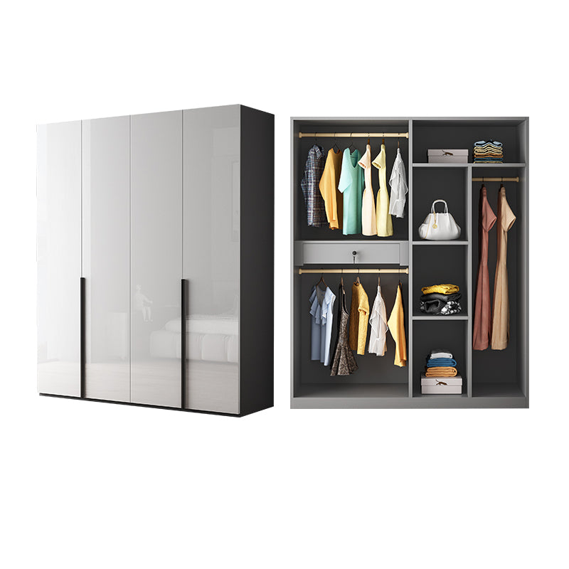 Modern Mirrored Finish Wardrobe Cabinet Engineered Wood and Solid Wood Wardrobe