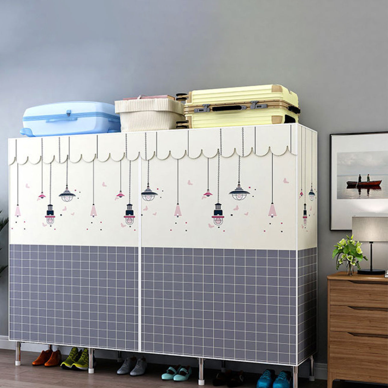 Moderner Kleiderschrank Armoire Aluminiumlegierung Rahmen Kleiderschrank für Zuhause