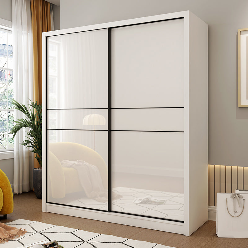 White Mirrored Finish Wardrobe Cabinet Modern Engineered Wood Wardrobe Clearhalo 'Armoires & Wardrobes' 'armoires_wardrobes' 'Bedroom Furniture' 'furn' 'furn_armoires_wardrobes' 'Furniture' 5358452