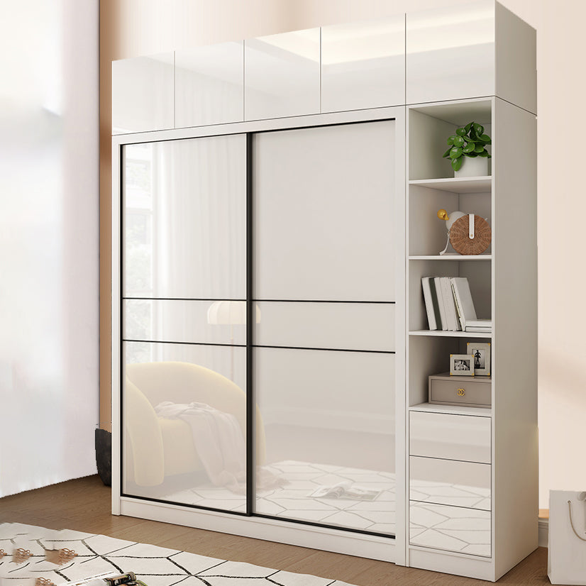 White Mirrored Finish Wardrobe Cabinet Modern Engineered Wood Wardrobe Clearhalo 'Armoires & Wardrobes' 'armoires_wardrobes' 'Bedroom Furniture' 'furn' 'furn_armoires_wardrobes' 'Furniture' 5358453