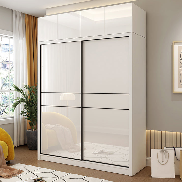 White Mirrored Finish Wardrobe Cabinet Modern Engineered Wood Wardrobe Clearhalo 'Armoires & Wardrobes' 'armoires_wardrobes' 'Bedroom Furniture' 'furn' 'furn_armoires_wardrobes' 'Furniture' 5358455
