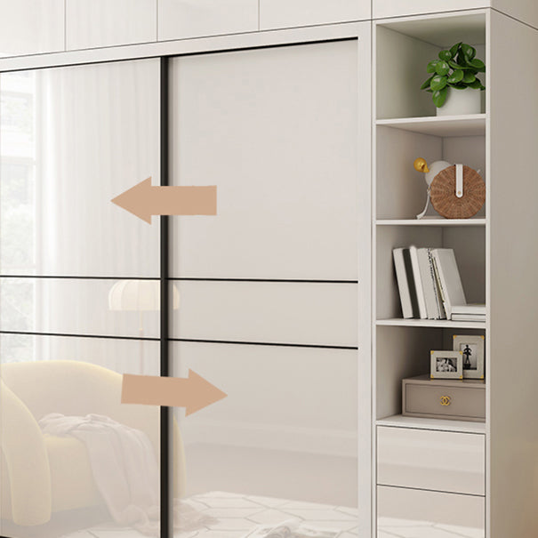 White Mirrored Finish Wardrobe Cabinet Modern Engineered Wood Wardrobe Clearhalo 'Armoires & Wardrobes' 'armoires_wardrobes' 'Bedroom Furniture' 'furn' 'furn_armoires_wardrobes' 'Furniture' 5358457