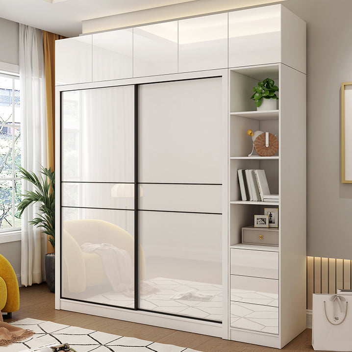 White Mirrored Finish Wardrobe Cabinet Modern Engineered Wood Wardrobe Clearhalo 'Armoires & Wardrobes' 'armoires_wardrobes' 'Bedroom Furniture' 'furn' 'furn_armoires_wardrobes' 'Furniture' 5358460