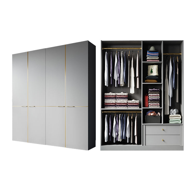 Kleiderschrank im zeitgenössischen Stil grau Farbe Holzgarderobe Schrank mit Regalen