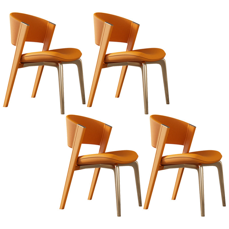 Modern Faux Leather Dining Chair Open Back Dining Side Furniture in Matte Finish Orange 4 Piece Set Gold Clearhalo 'Dining Chairs' 'Dining Tables & Seating' 'dining_chair' 'furn' 'furn_dining_chair' 'Furniture' 'Kitchen & Dining Furniture' 5360409
