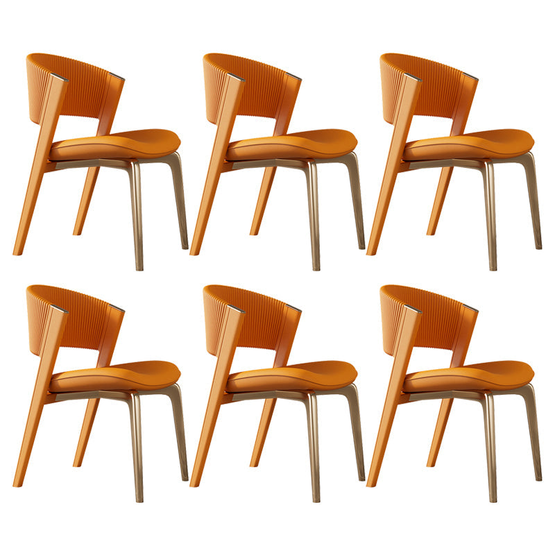 Modern Faux Leather Dining Chair Open Back Dining Side Furniture in Matte Finish Orange 6 Piece Set Gold Clearhalo 'Dining Chairs' 'Dining Tables & Seating' 'dining_chair' 'furn' 'furn_dining_chair' 'Furniture' 'Kitchen & Dining Furniture' 5360410