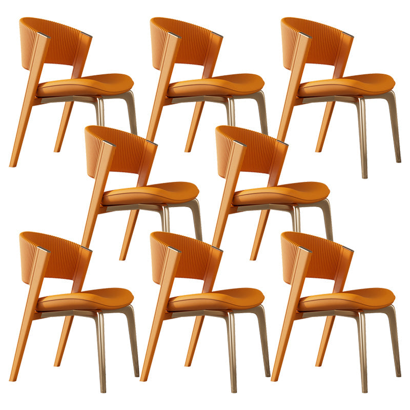 Modern Faux Leather Dining Chair Open Back Dining Side Furniture in Matte Finish Orange 8 Piece Set Gold Clearhalo 'Dining Chairs' 'Dining Tables & Seating' 'dining_chair' 'furn' 'furn_dining_chair' 'Furniture' 'Kitchen & Dining Furniture' 5360411