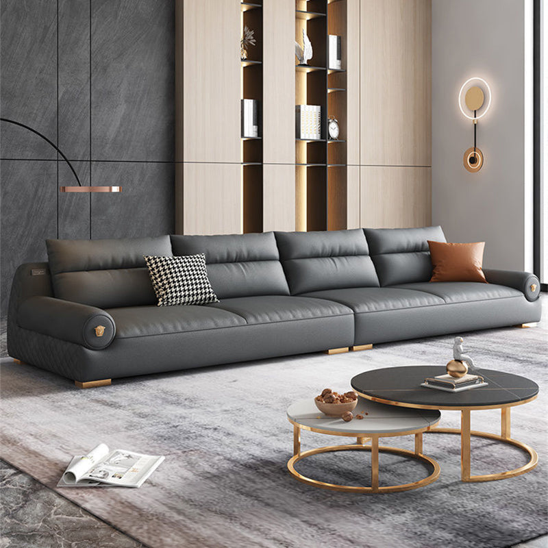 Stain Resistant Faux Leather Round Arm Sofa Standard Sofa with Sewn Pillow Back Clearhalo 'furn' 'furn_sofas' 'Furniture' 'Living Room Furniture' 'Sofa' 'sofas' 5360427