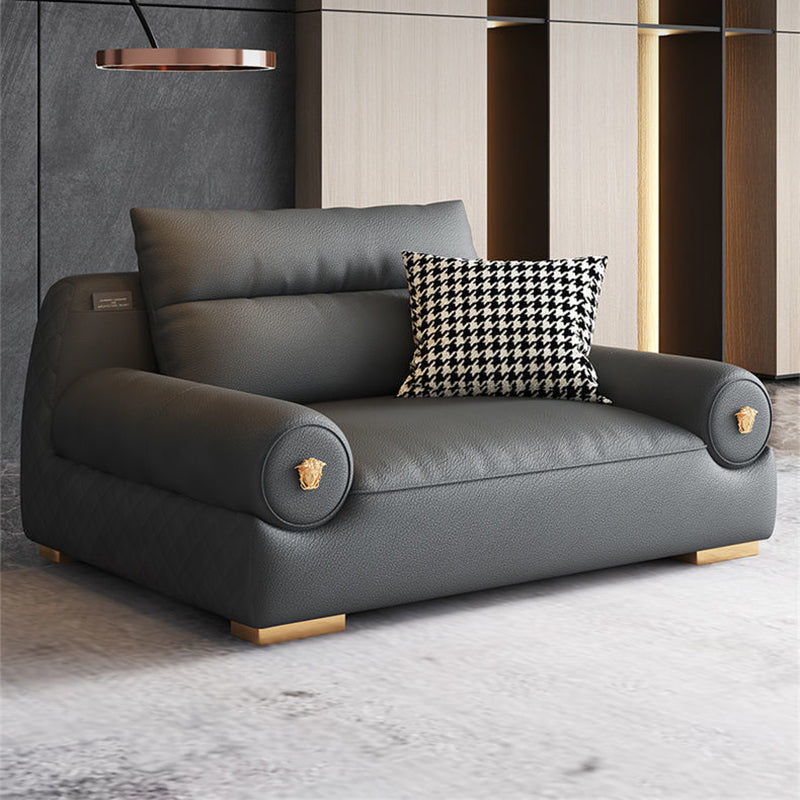 Stain Resistant Faux Leather Round Arm Sofa Standard Sofa with Sewn Pillow Back Clearhalo 'furn' 'furn_sofas' 'Furniture' 'Living Room Furniture' 'Sofa' 'sofas' 5360428