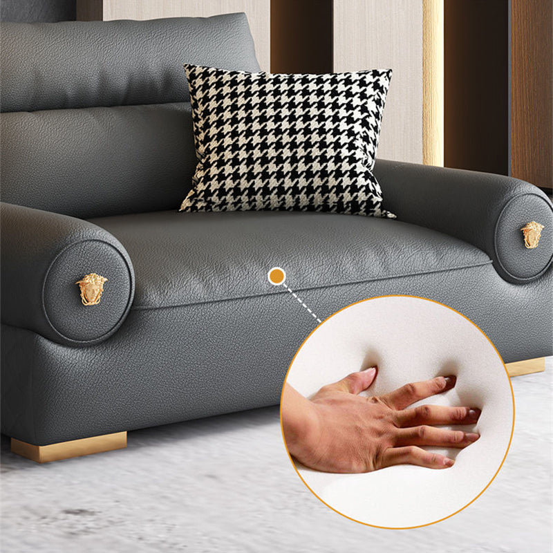 Stain Resistant Faux Leather Round Arm Sofa Standard Sofa with Sewn Pillow Back Clearhalo 'furn' 'furn_sofas' 'Furniture' 'Living Room Furniture' 'Sofa' 'sofas' 5360430