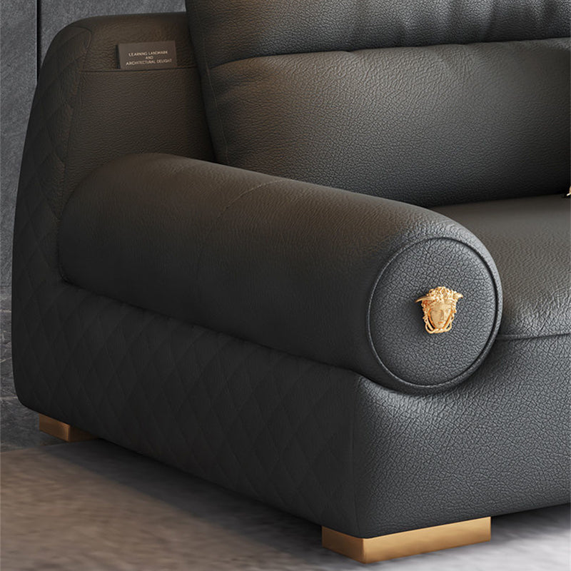 Stain Resistant Faux Leather Round Arm Sofa Standard Sofa with Sewn Pillow Back Clearhalo 'furn' 'furn_sofas' 'Furniture' 'Living Room Furniture' 'Sofa' 'sofas' 5360432