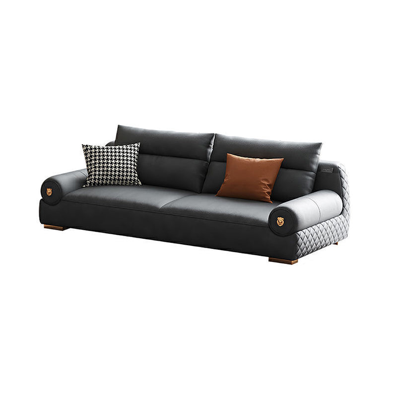 Stain Resistant Faux Leather Round Arm Sofa Standard Sofa with Sewn Pillow Back 62"L x 33"W x 33"H Clearhalo 'furn' 'furn_sofas' 'Furniture' 'Living Room Furniture' 'Sofa' 'sofas' 5360435