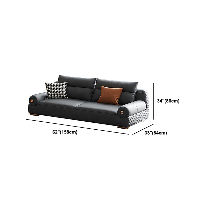 Stain Resistant Faux Leather Round Arm Sofa Standard Sofa with Sewn Pillow Back Clearhalo 'furn' 'furn_sofas' 'Furniture' 'Living Room Furniture' 'Sofa' 'sofas' 5360439