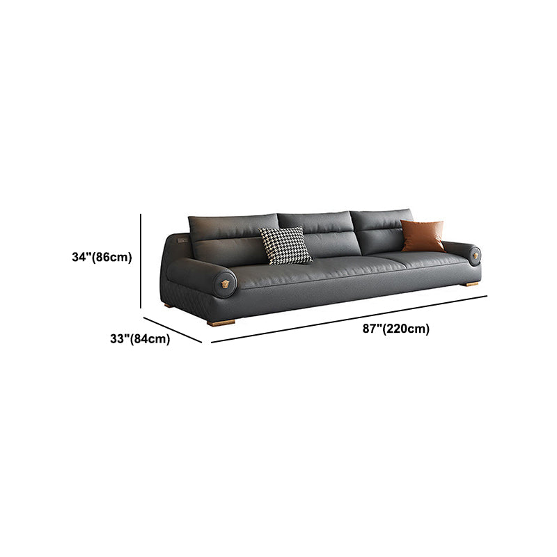 Stain Resistant Faux Leather Round Arm Sofa Standard Sofa with Sewn Pillow Back Clearhalo 'furn' 'furn_sofas' 'Furniture' 'Living Room Furniture' 'Sofa' 'sofas' 5360440