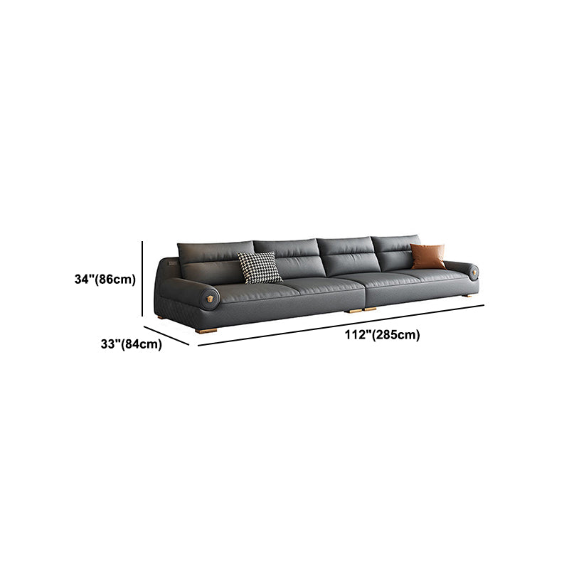 Stain Resistant Faux Leather Round Arm Sofa Standard Sofa with Sewn Pillow Back Clearhalo 'furn' 'furn_sofas' 'Furniture' 'Living Room Furniture' 'Sofa' 'sofas' 5360441