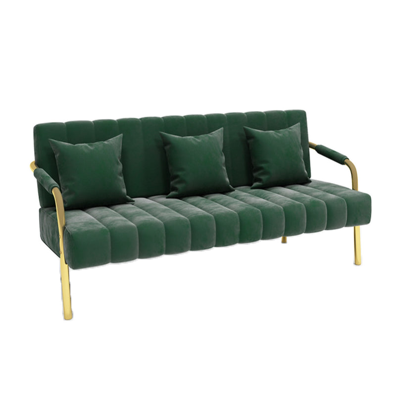 Velvet Recessed Arm Sofa Contemporary Standard Sofa with Sewn Pillow Back Clearhalo 'furn' 'furn_sofas' 'Furniture' 'Living Room Furniture' 'Sofa' 'sofas' 5360525
