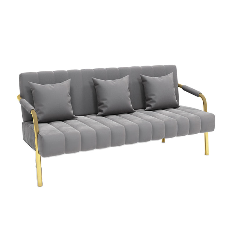 Velvet Recessed Arm Sofa Contemporary Standard Sofa with Sewn Pillow Back Clearhalo 'furn' 'furn_sofas' 'Furniture' 'Living Room Furniture' 'Sofa' 'sofas' 5360530