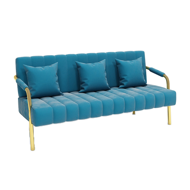 Velvet Recessed Arm Sofa Contemporary Standard Sofa with Sewn Pillow Back Clearhalo 'furn' 'furn_sofas' 'Furniture' 'Living Room Furniture' 'Sofa' 'sofas' 5360533