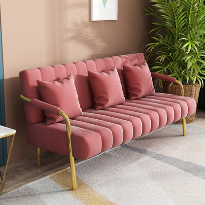 Velvet Recessed Arm Sofa Contemporary Standard Sofa with Sewn Pillow Back Rose Red Clearhalo 'furn' 'furn_sofas' 'Furniture' 'Living Room Furniture' 'Sofa' 'sofas' 5360535