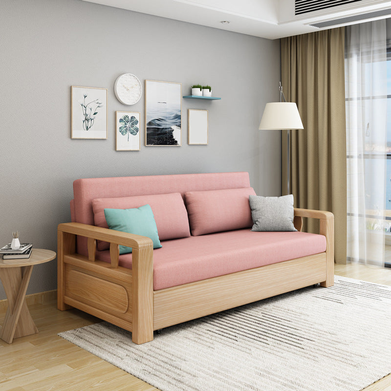 Linen Square Arm Sofa Contemporary Convertible Bed Sofa for Living Room