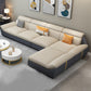 Nordic Faux Leather Sectional in Beige Flared Arm Sectional with Pillows