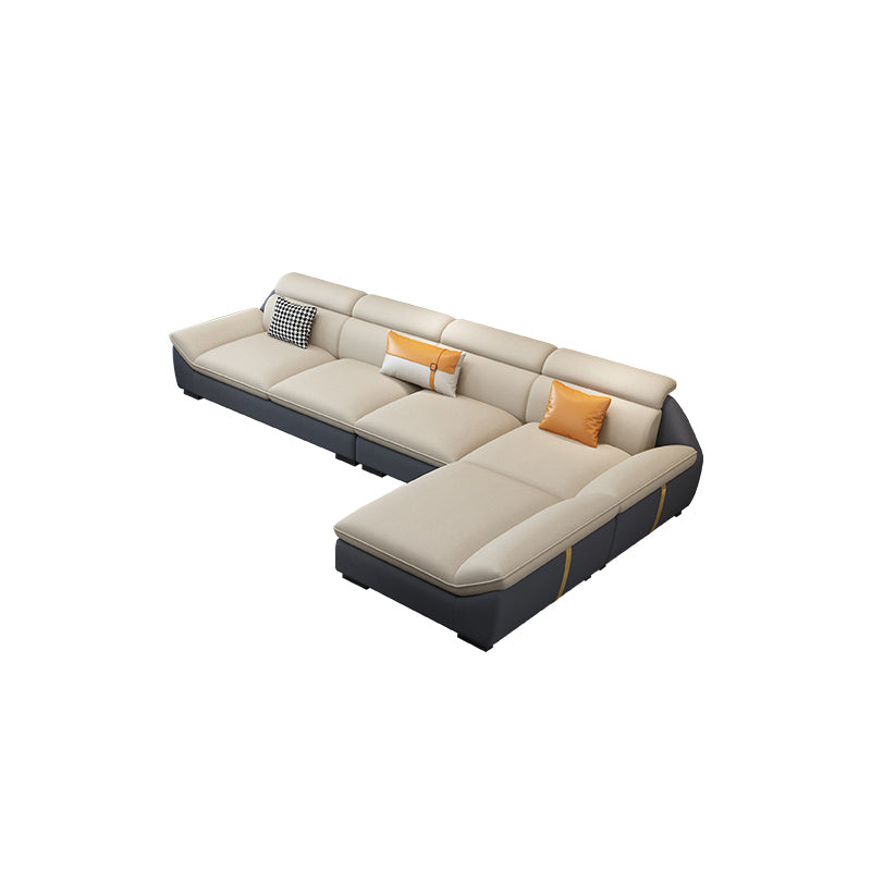 Nordic Faux Leather Sectional in Beige Flared Arm Sectional with Pillows