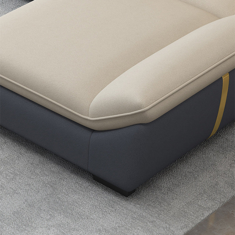 Nordic Faux Leather Sectional in Beige Flared Arm Sectional with Pillows