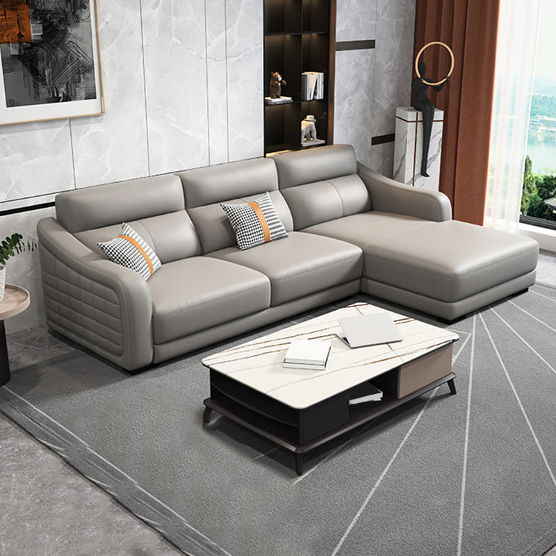 Modernism Genuine Leather Sectional Sloped Arm Sectional in Grey