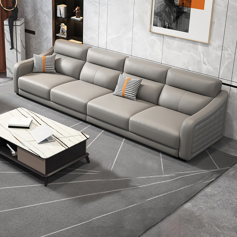 Modernism Genuine Leather Sectional Sloped Arm Sectional in Grey