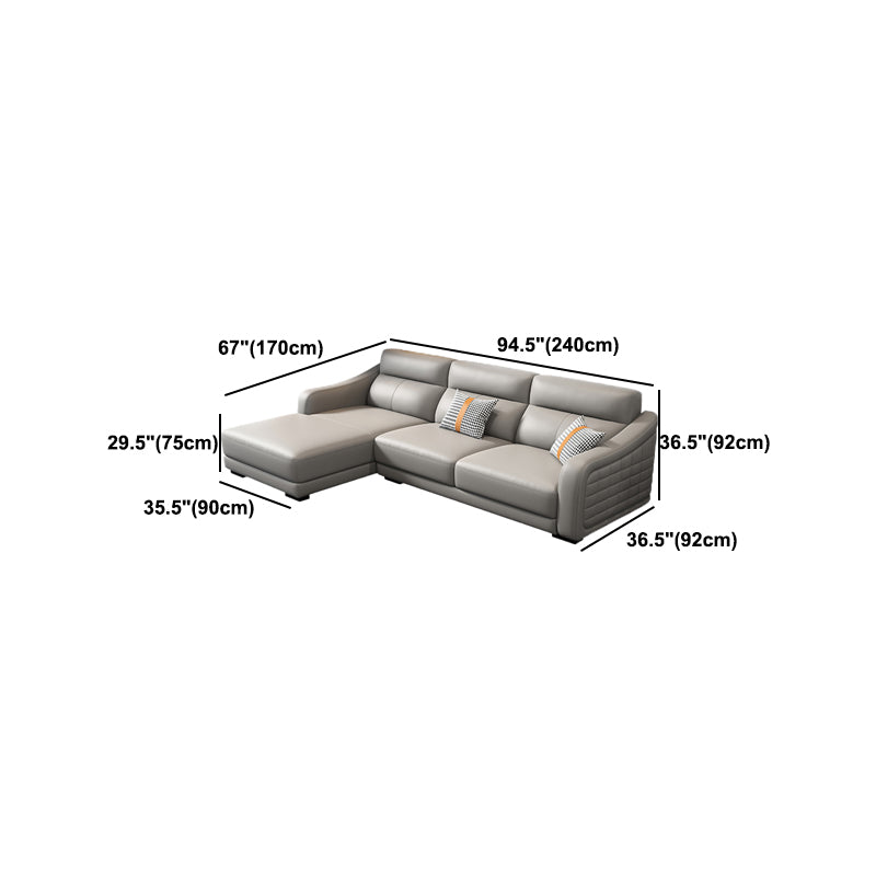 Modernism Genuine Leather Sectional Sloped Arm Sectional in Grey
