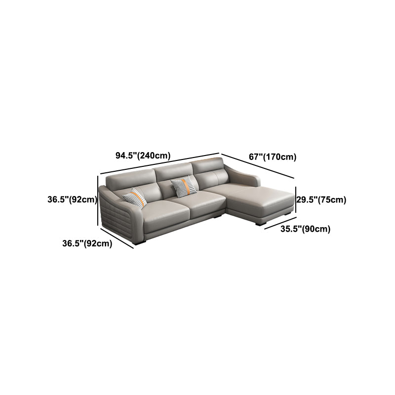 Modernism Genuine Leather Sectional Sloped Arm Sectional in Grey