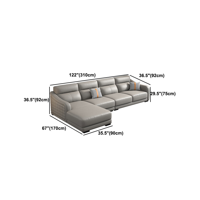 Modernism Genuine Leather Sectional Sloped Arm Sectional in Grey