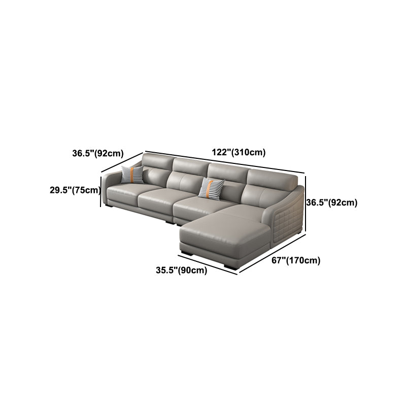 Modernism Genuine Leather Sectional Sloped Arm Sectional in Grey
