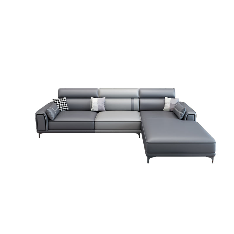 Contemporary Sofa & Chaise in Grey Square Arm Sectional with Bolster Pillows